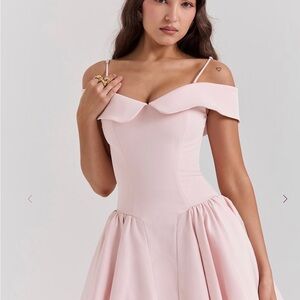 House of CB, ELIDA
Ballerina Pink Off Shoulder Mini Dress - size: s, regular cup